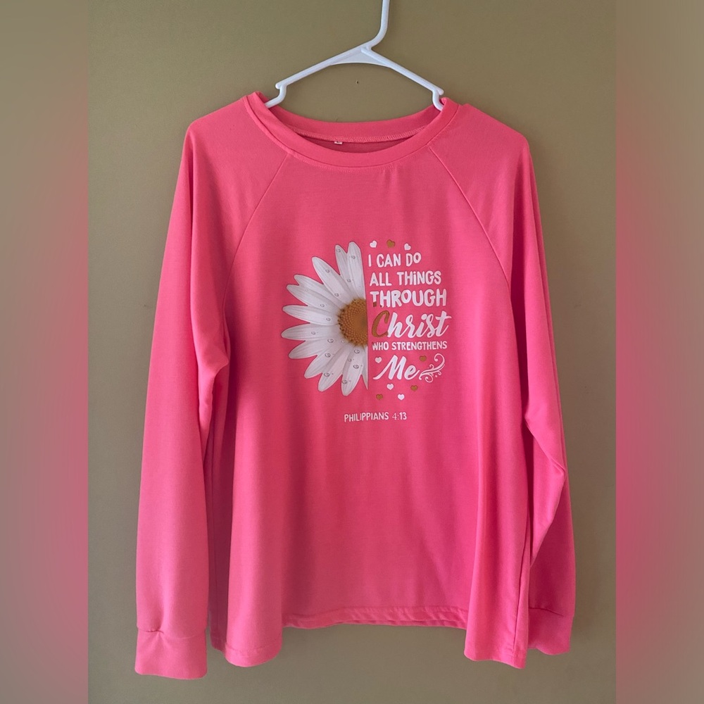 Daisy Philippians 4:13 pink long sleeve shirt! Size-Large
